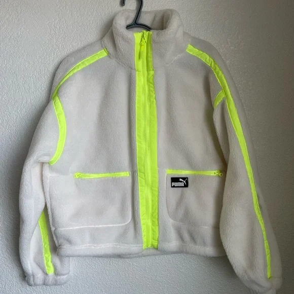 Puma White and Neon Yellow Fleece Jacket - Picture 4 of 7